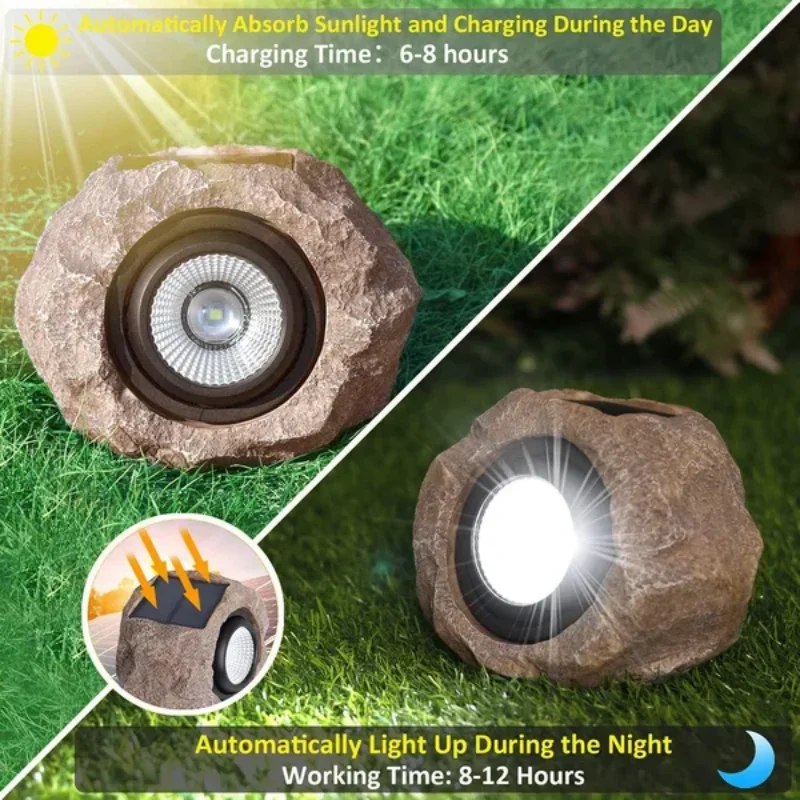 Imagem -04 - Solar Powered Outdoor Rock Lights Projectores Led à Prova Dágua Paisagem Stone Lights Pátio e Pátio Ajustável