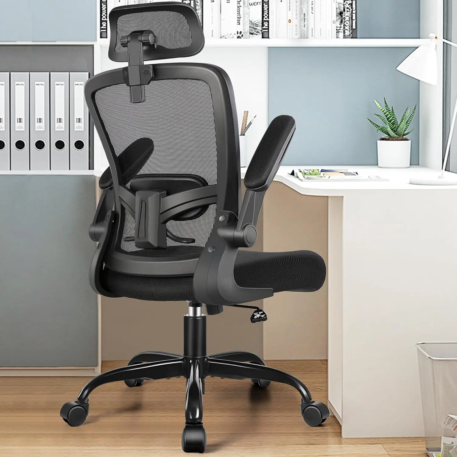 Ergonomic Office Chair, Headrest Desk Chair with Adjustable Lumbar Support, Home Office Swivel Task Chair with High Back