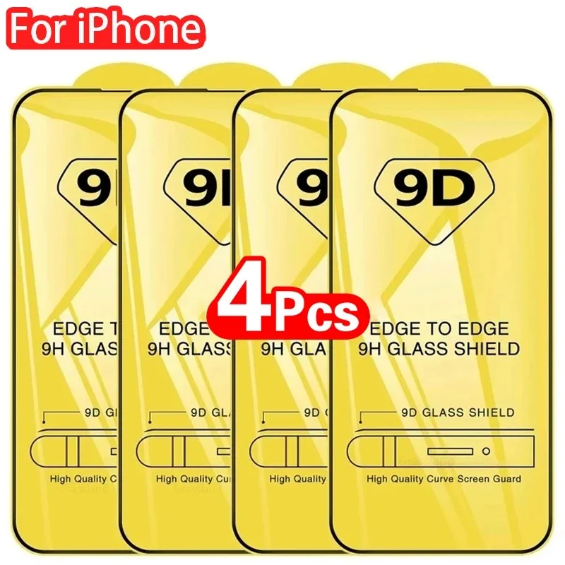 

2-4Pcs 9D Screen Protector For iPhone 15 14 13 12 11 Pro Max Protective Glass For iPhone XR XS Max 7 8 Full Cover Tempered Glass