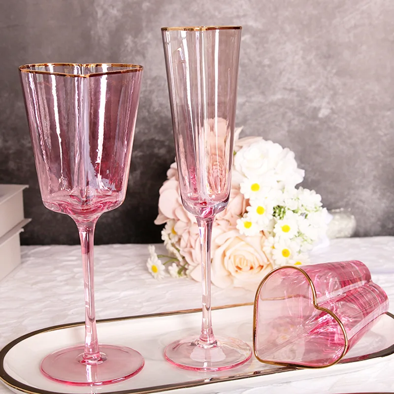 

Pink Phnom Penh Heart-shaped Red Wine Glasses Barware Set Hammer pattern Champagne Glasses Juice Glass Mug Goblets