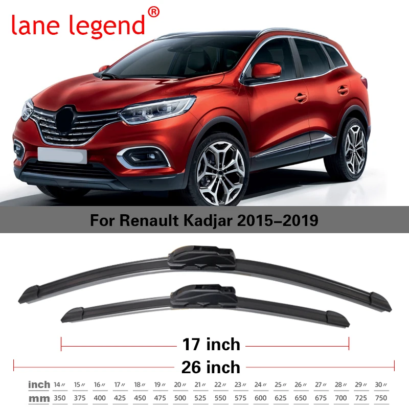 Escovas dianteiras e traseiras para Renault Kadjar, acessórios para cortadores de escovas, J Hook, 2015, 2016, 2017, 2018, 2019