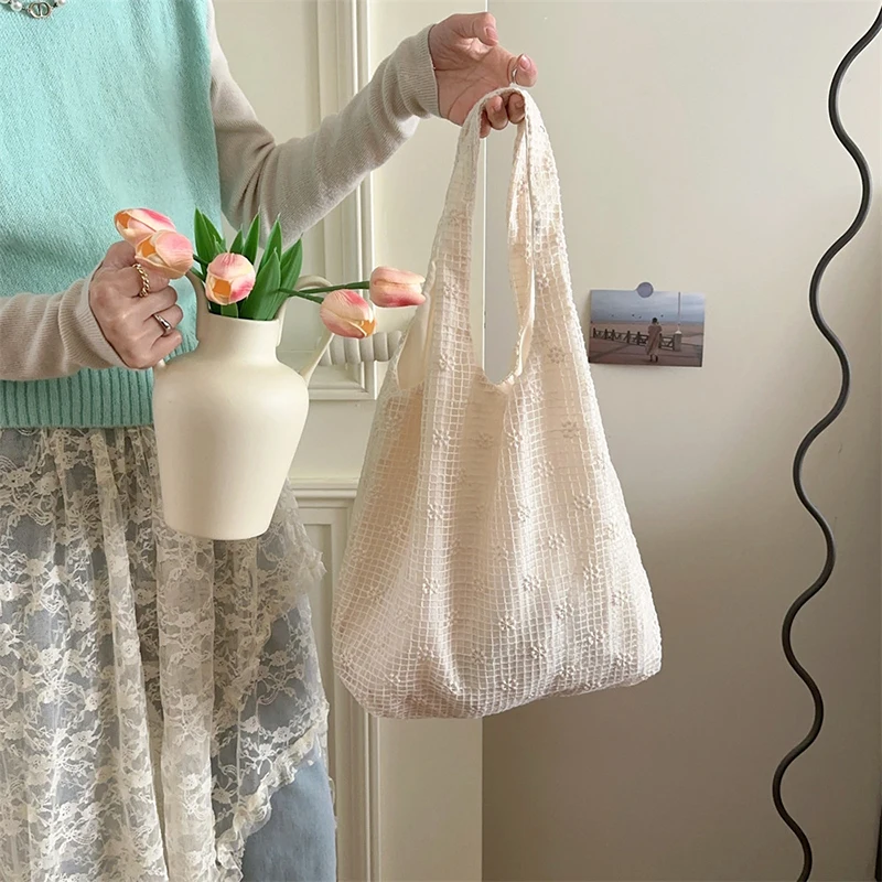 

Casual Tote Bag for Women with Lace Flower Design High-Capacity Handbag.