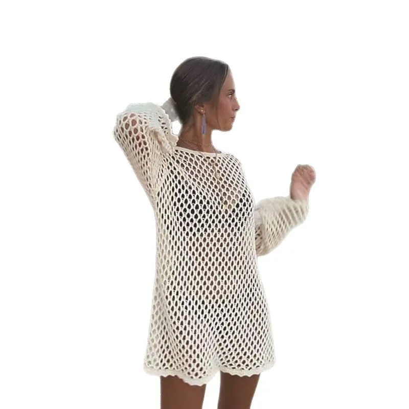 غطاء بيكيني محبوك مفرغ مثير لعام 2025، ملابس سباحة نسائية، ملابس خارجية للشاطئ والإجازات، معطف شاطئ نسائي