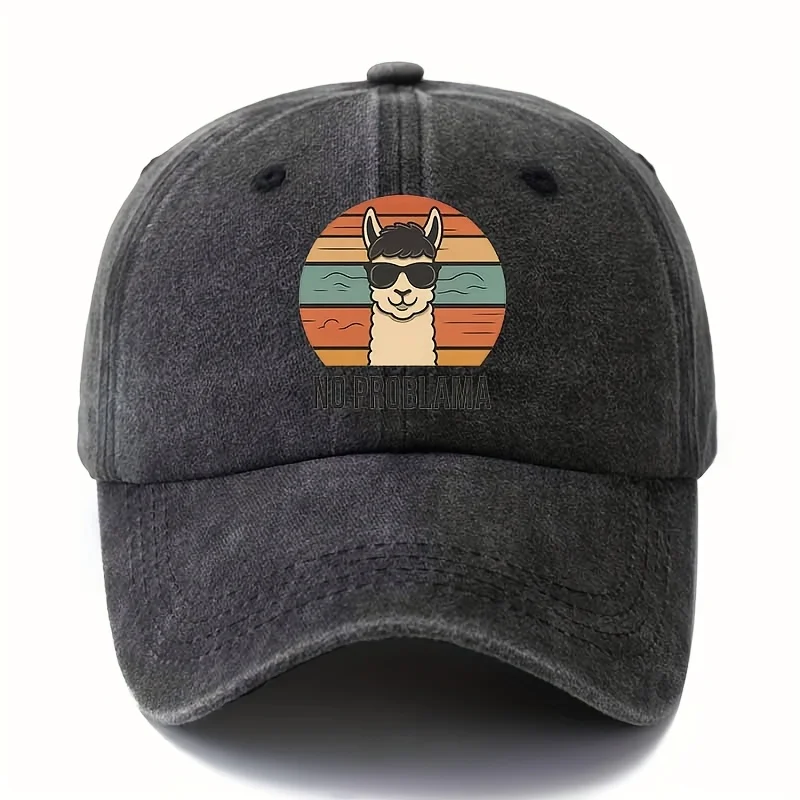 Male and female cartoon alpaca baseball cap with curved brim suitable for outdoor activities such as camping and travel