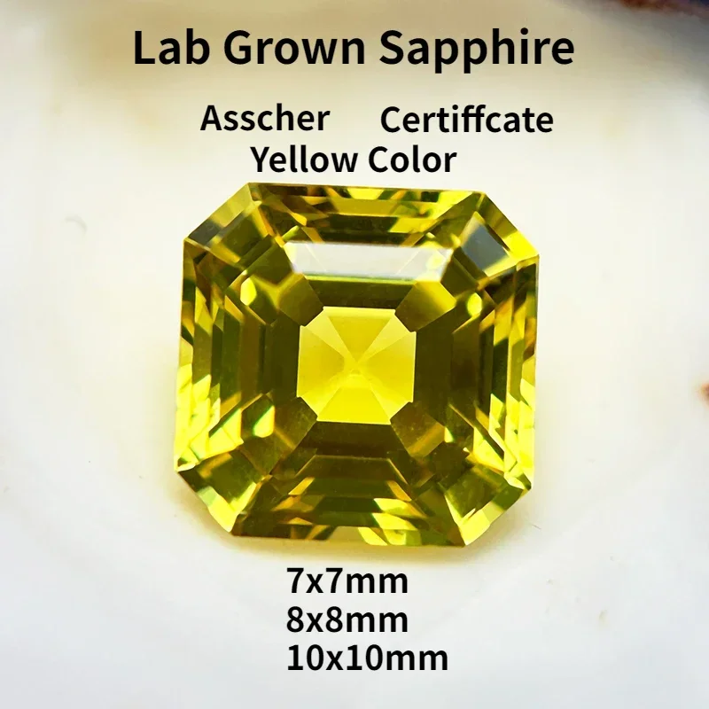 

L-TopLab выращенный сапфир в форме Asscher желтого цвета VVS1 DIY кольцо ожерелье серьги основные материалы подвески драгоценный камень с Certiffca