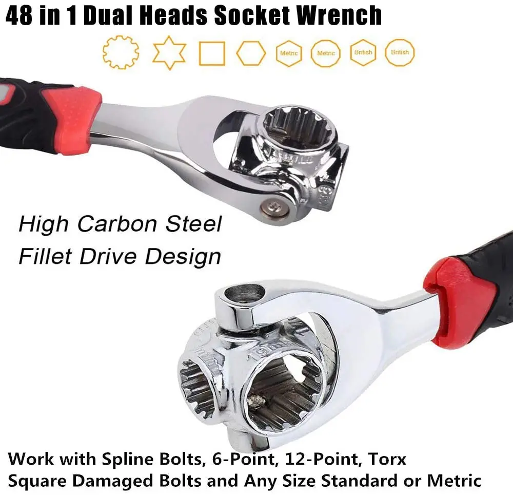 48 in 1 Socket Universal Wrench Multifunction Wrench Tool with 360 Degree Rotating Head Spanner Tool for Home and Car Repair