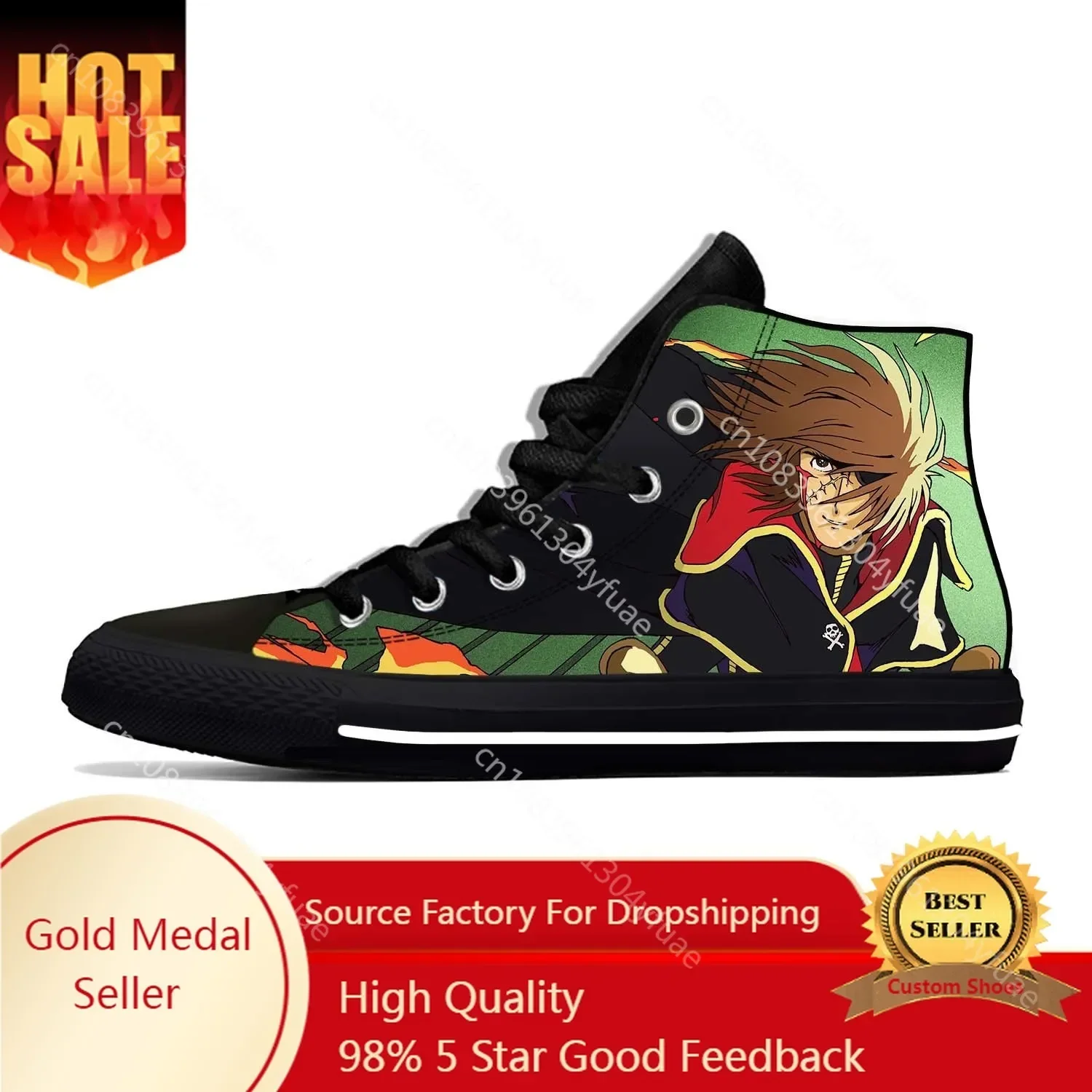 Anime Cartoon Manga Space Pirate Captain Harlock Casual Cloth Shoes High Top Lightweight Breathable 3D Print Men Women Sneakers