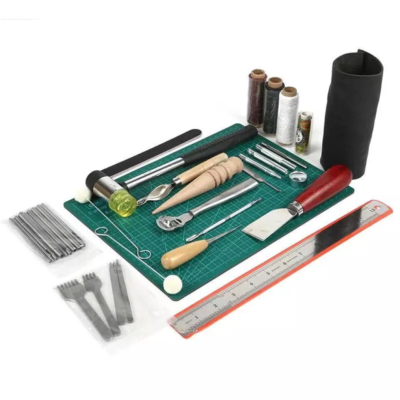 42pcs/set Leather Craft Tools Kit Hand Stitching Punch Work With Rivets Accessories Home Professional Leather DIY Tool