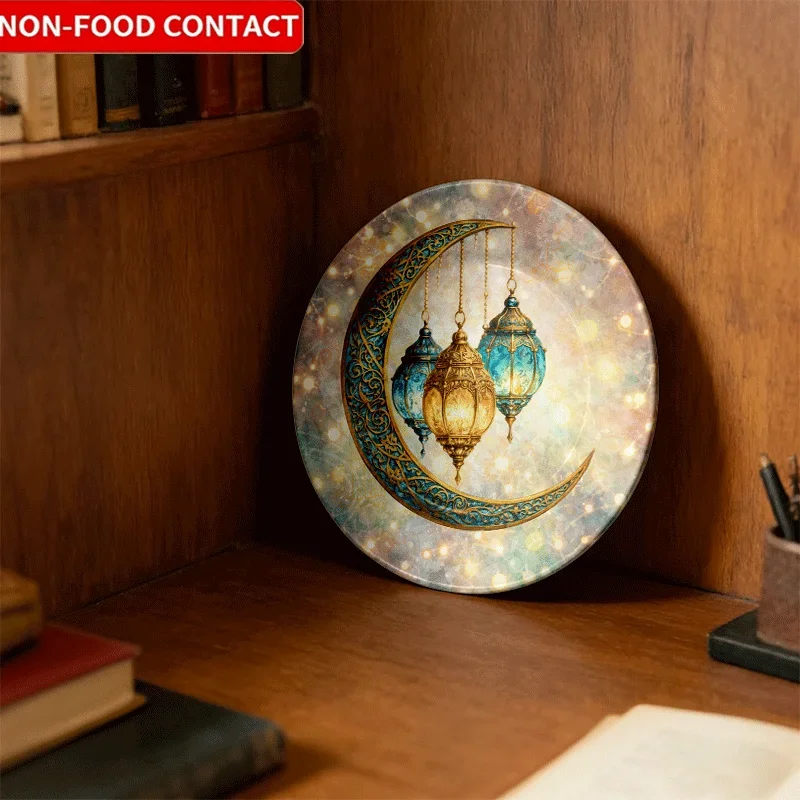 Elegant Ceramic Decorative Plate with Lantern Pattern | Non- Contact, Hangable and Displayable, Ideal for Living Room TV