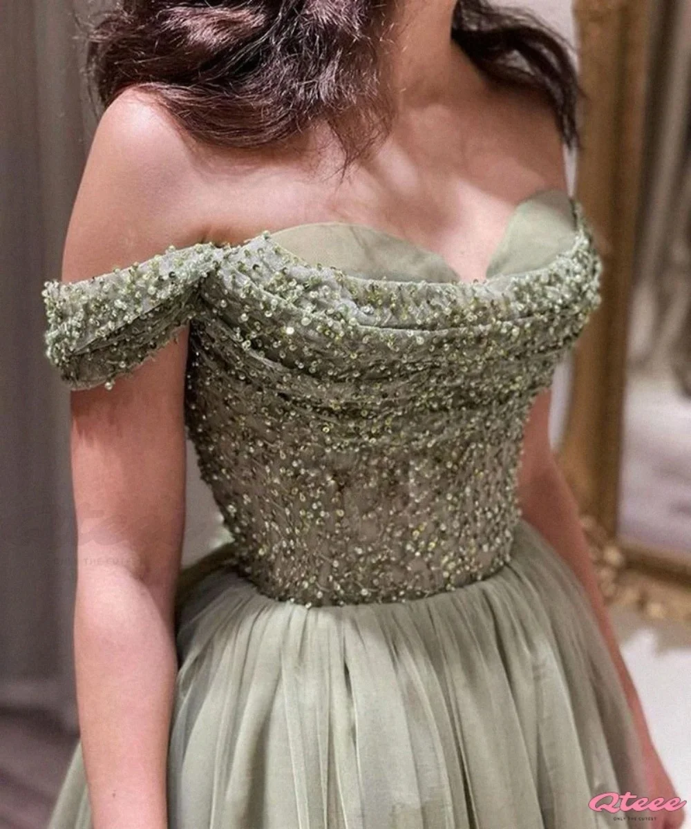 Sweetheart Saudi Evening Dresses 2024 Luxury Green Elegant Dress Woman 2024 Lena Line A Sequins Elegant Formal Dresses for Women