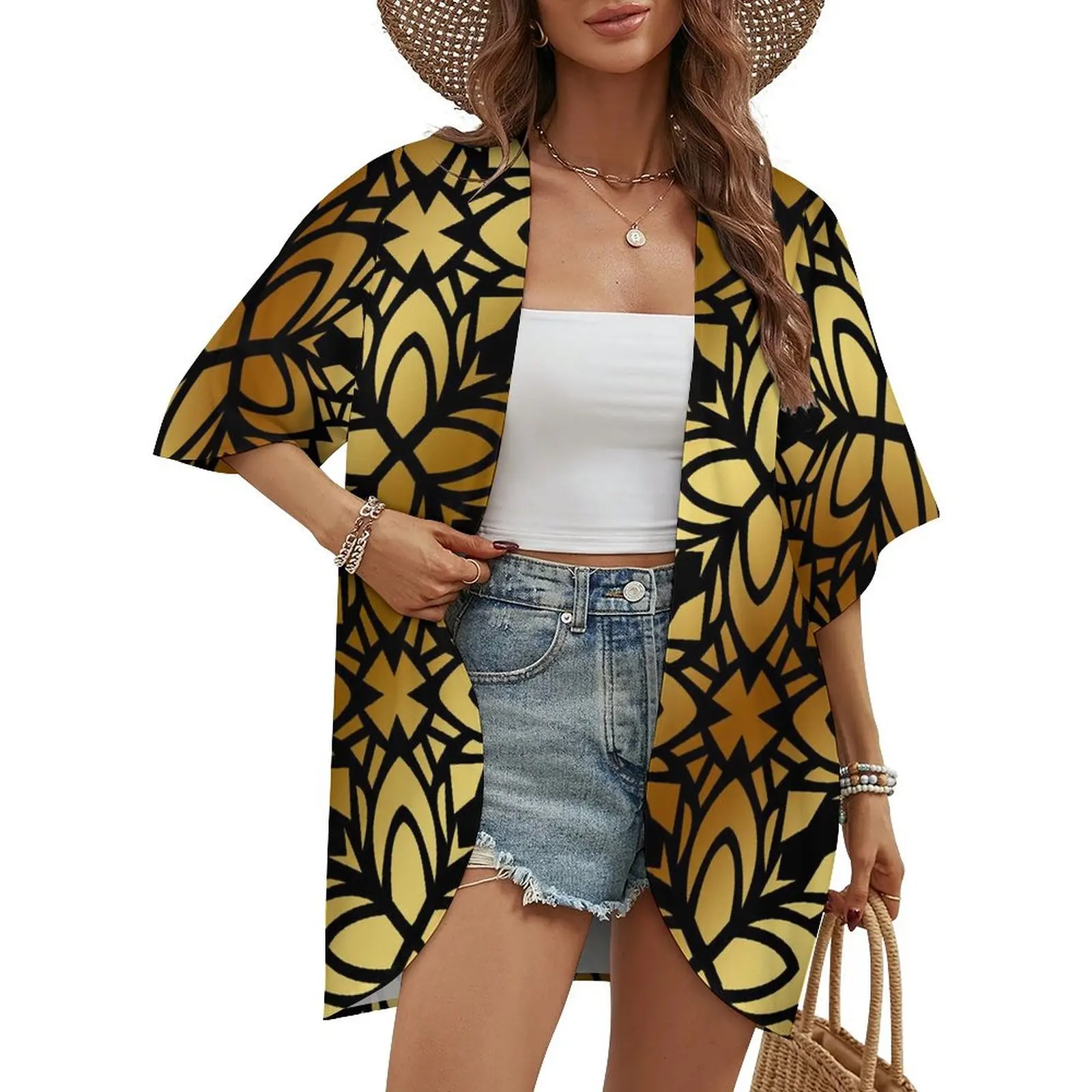 2024 Half Sleeve Women's Top Polynesian Tribal Ethnic Style Custom Mid-Long Coat Summer Cool Women's Cardigan Coat