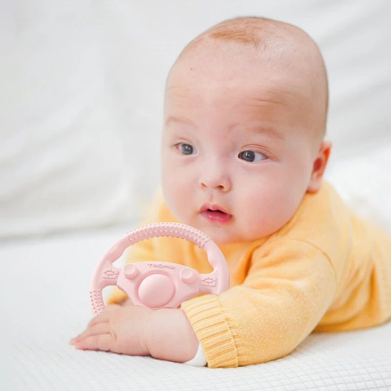 Mordedor de silicona sin BPA para bebé, juguetes de dentición de lactancia para niños, volante de coche de silicona de grado alimenticio