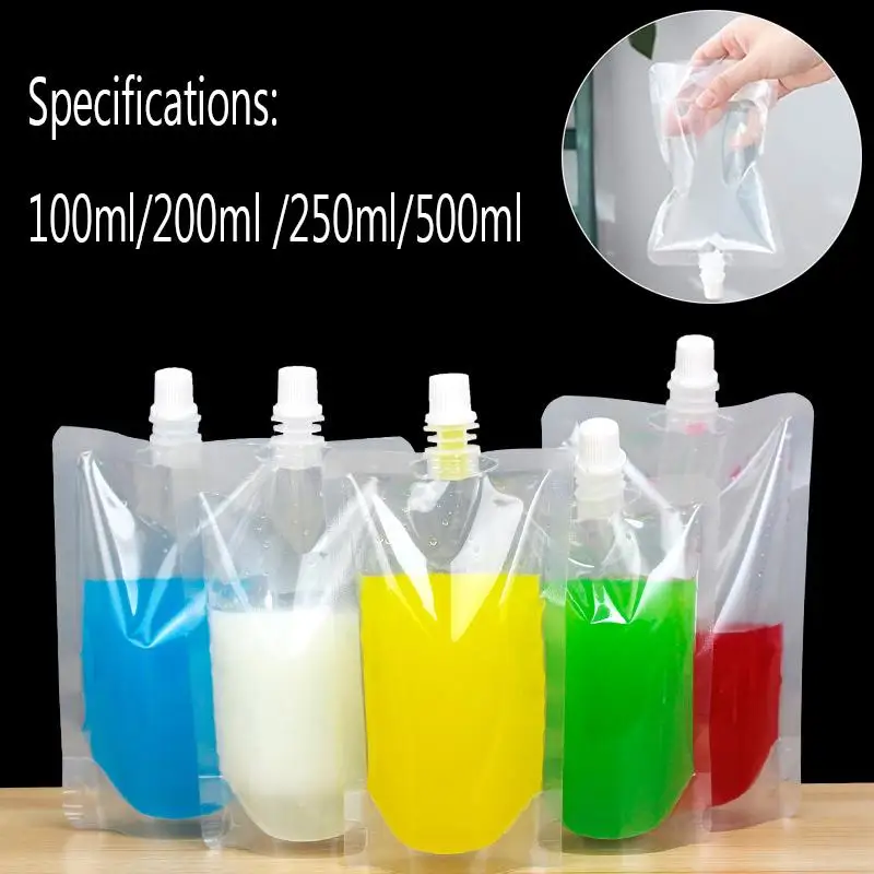 

100ml~500ml Reusable Drink Pouches Bags Transparent Stand up Spout Beverage Bags Container Party Wedding Fruit Juice Beer