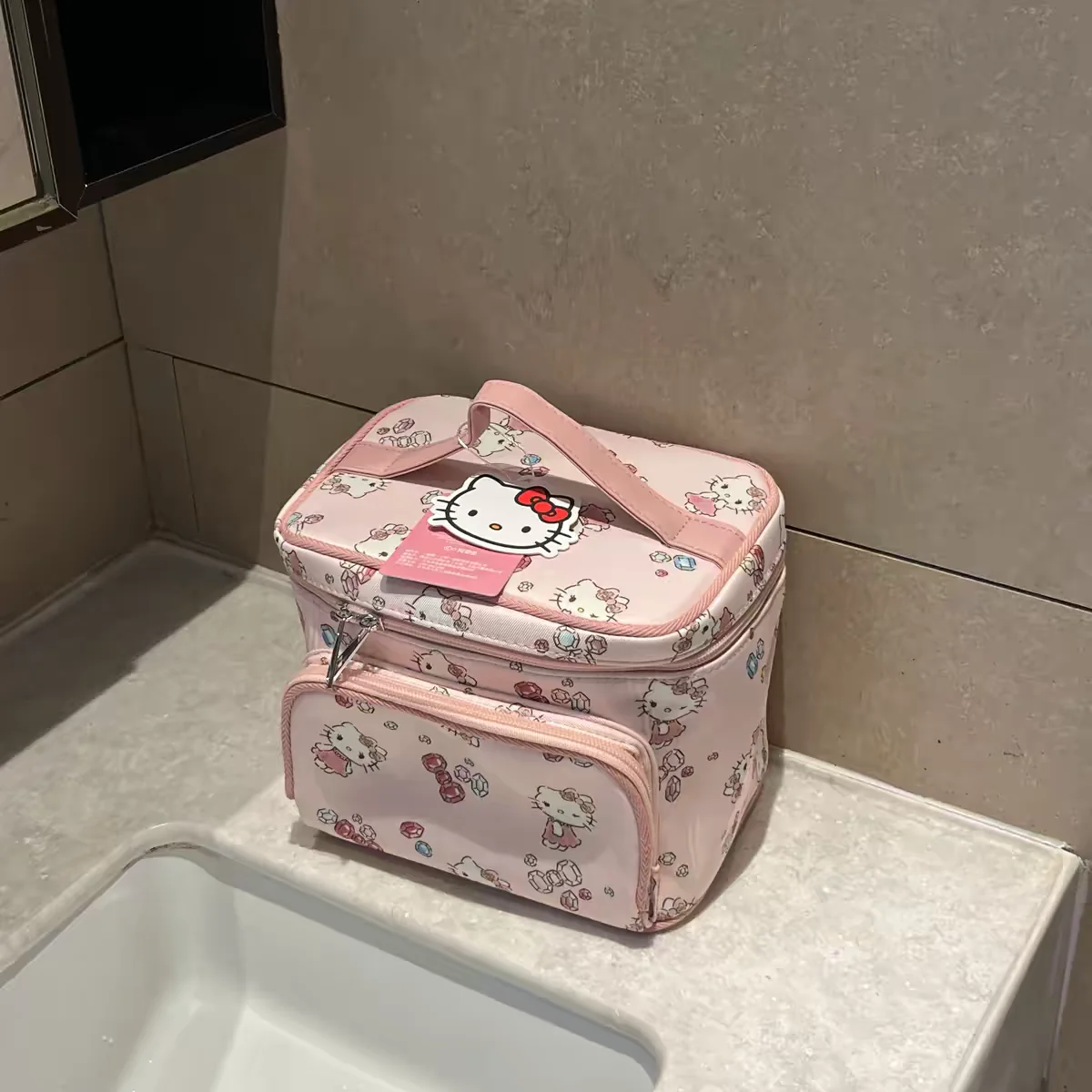 Sanrio Hello Kitty Make-uptas Grote Capaciteit Draagbare Cosmetica-Organizer Schattige Toilettas Waterdichte Handtas