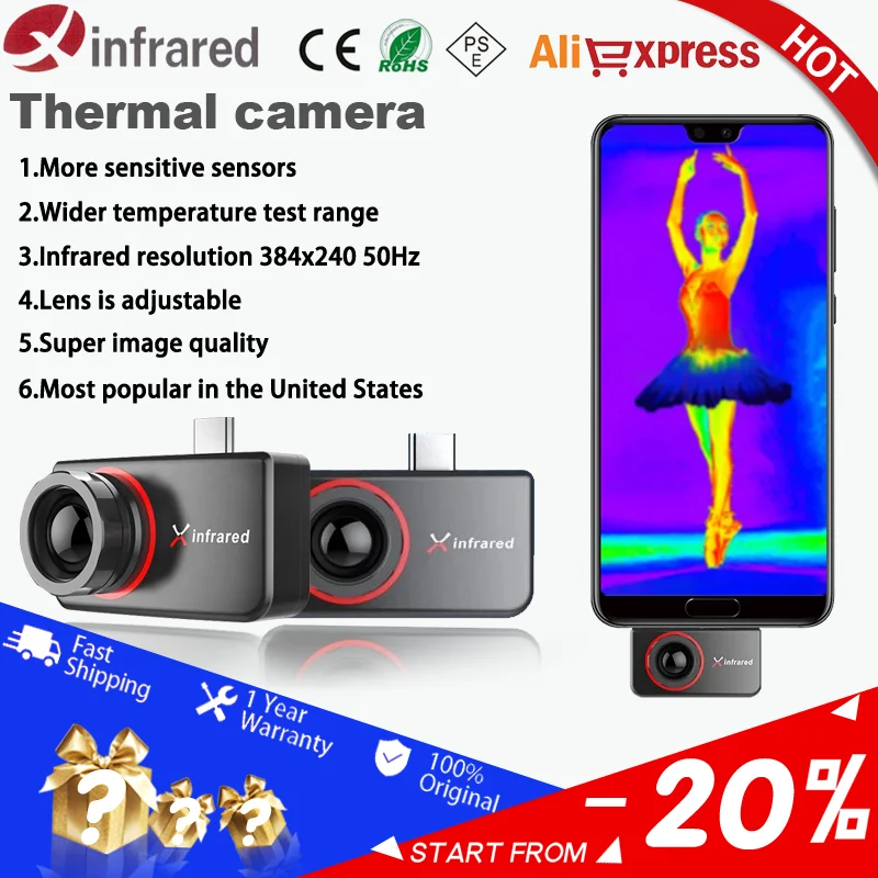 Infiray T3 Pro Thermal imager For Phone Android Type C Resolution 384x288 25Hz  Industrial water pipe inspection infrared camera