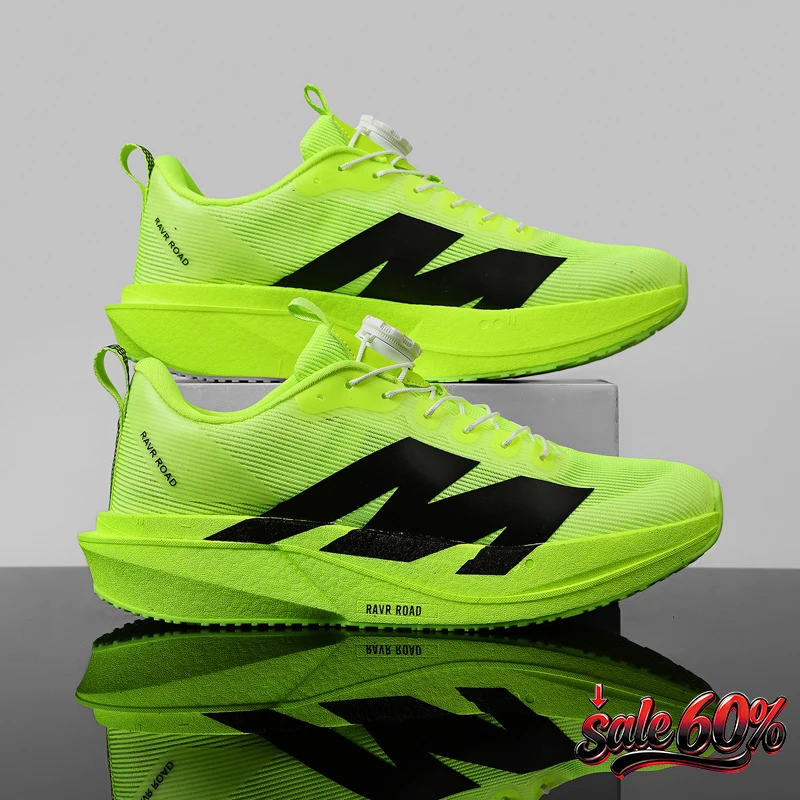 Men Rotating Buckle Carbon Plate Running Shoes Ultra Light Breathable Non Slip Cushion Marathon Training Athletic Sport Sneakers