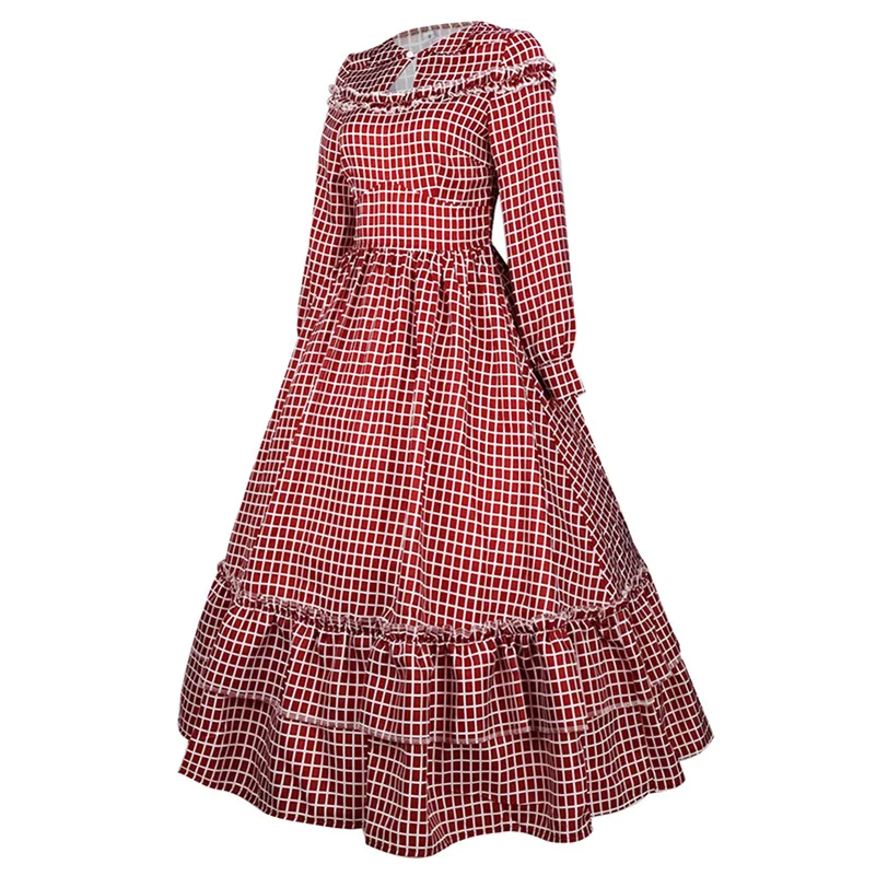 

Fun House Factory Direct Spot Wholesale Halloween Women's Wear Multi-color Multi-size Women's Long Sleeve Red Checkered Long Dre
