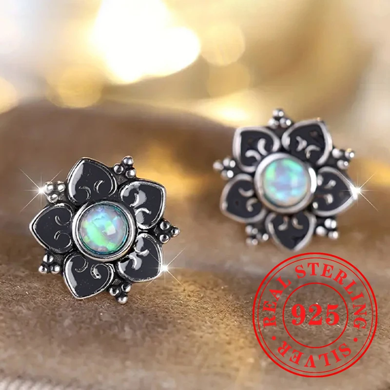 

Huitan Real 925 Sterling Silver Vintage Flower Women’s Stud Earrings Aesthetic Elegant Ear Accessories Exquisite Party Jewelry