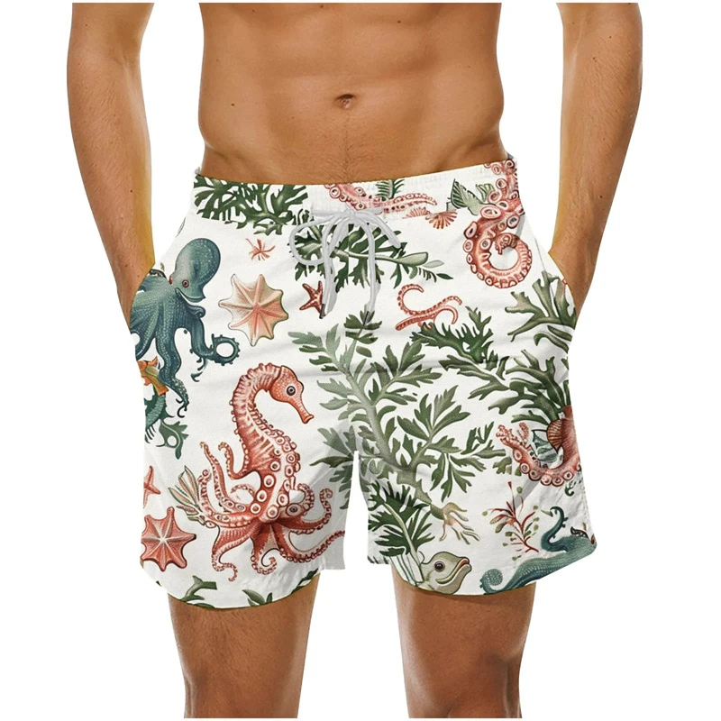 

Мужской купальник с 3d принтом морского конька и раковины, японские гавайские шорты с рыбой, винтажные мужские летние шорты для плавания, повседневные шорты на шнурке