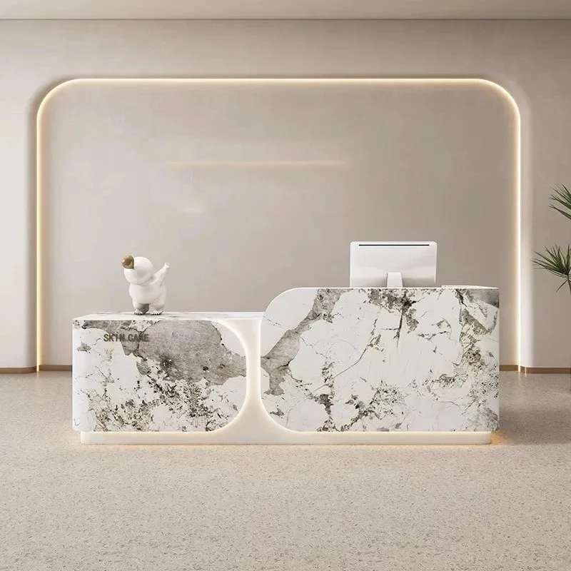 Mostradores de recepción de diseño de almacenamiento, cajón barato de madera de lujo, escritorios de recepción blancos, muebles de recepción Mostrador clásicos modernos