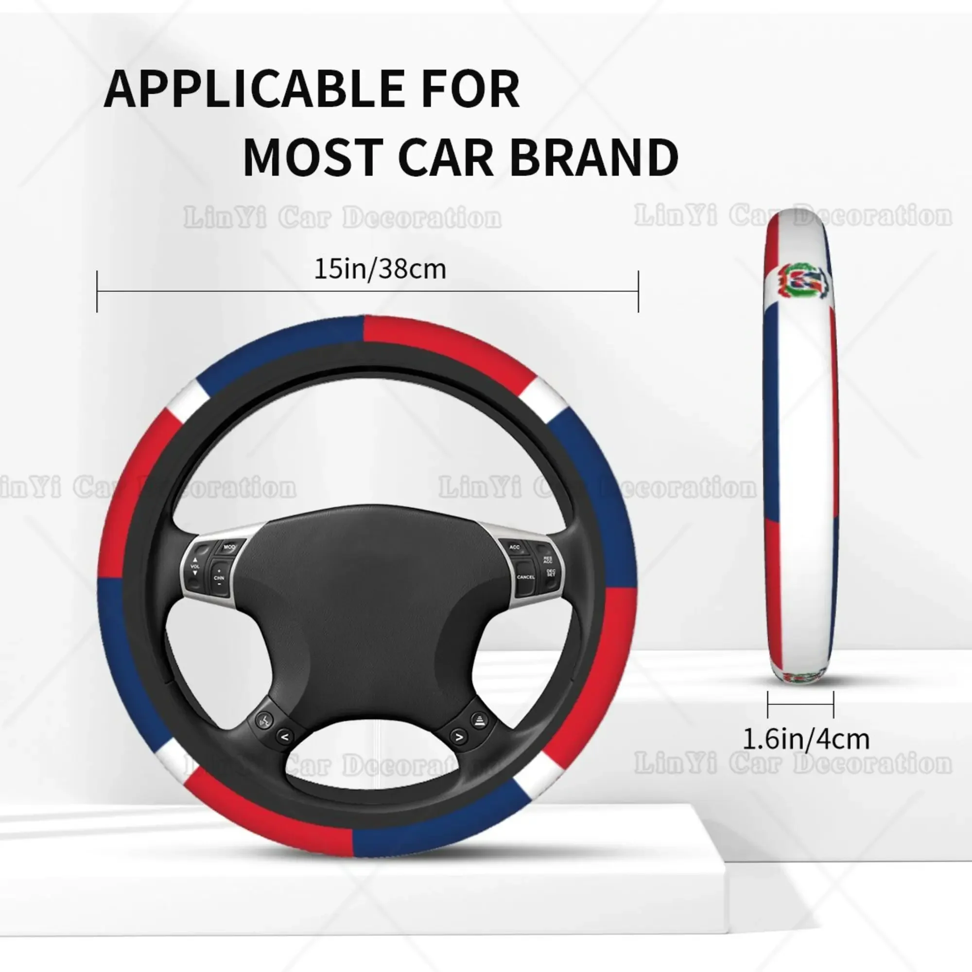 Non-Slip Elastic Steering Wheel Cover Dominican Republic Flag Auto Car Steering Wheel Cover Car Accessories Universal 15 Inch