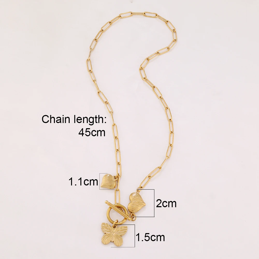 316L Stainless Steel Heart Butterfly Pendant Necklace For Women Toggle Clasp Cross Coin Paperclip Chain Necklaces Jewelry Gifts