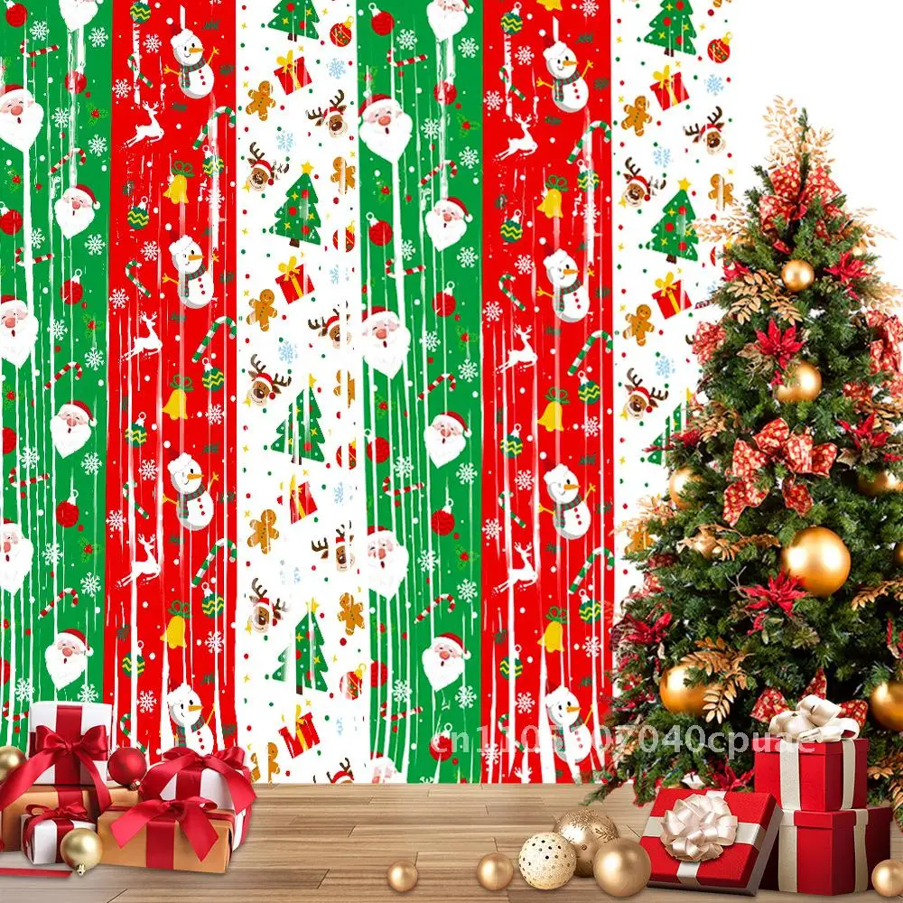 

Three-Color Christmas Silk Curtain Red White Green Rainy Scene Background Decoration for Party Layout Santa Claus Gift Theme