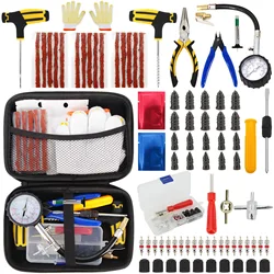 Car Tire Repair Tool Kit Studding Set Auto Bike Puncture Plug Garage Needle Nose Pliers Vacuum Film Nail Screws W/ Storage Case