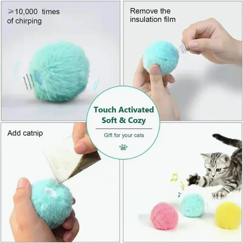 Kitten Touch Sounding Pet Product Squeak Toy Ball Cat Supplie Smart Cat Toys Interactive Ball Plush Electric Catnip Training Toy