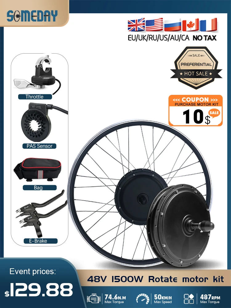 AliExpress NONE 48V 1500W Electric Bike Conversion Kit Rear Gearless Brushless Motor for 20-29 Inch 700C Mountain Bicycle E-bike