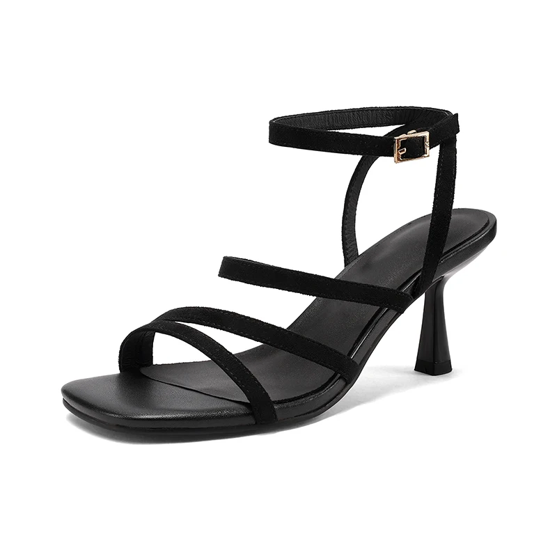Women's Ankle Strap High Heel Sandals - Red Buckle Party Shoes