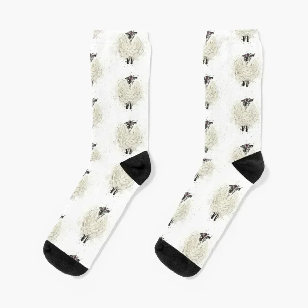 

Fuzzy Sheep with Floral headdress Socks hockey designer gifts snow Luxury Woman Socks Men's