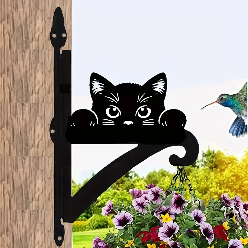 1 Piece 2D European Country-Style Heavy-Duty Iron Cat Silhouette Wall-Mounted Flower Rack - Modern Outdoor Decoration, Suitable for Flower Pots, Lanterns, Bird Feeders, and Wind Chimes, Cat-Shaped Decoration