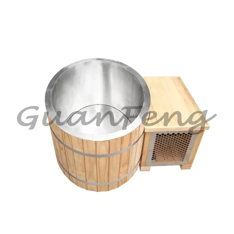 Cheap 1 Person Stainless Steel Cold Plunge Ice Bath Tub with Chiller and Wooden Ladder
