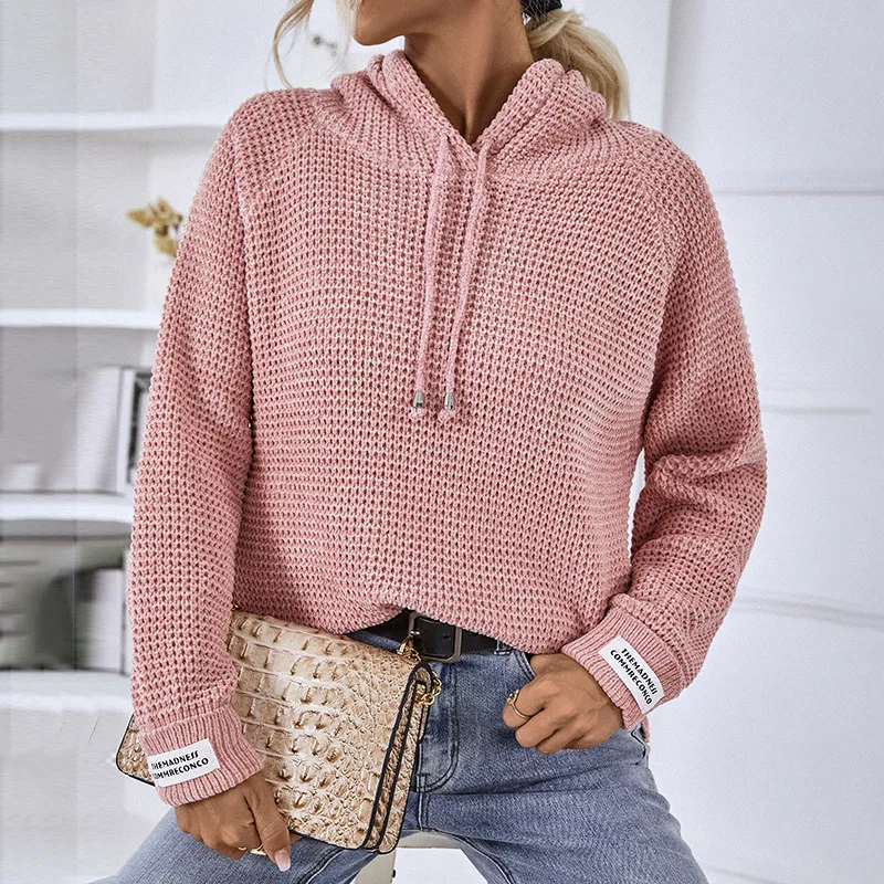 Pullovers Women Sweater 2025 Casual Solid Color Pullover Knitted Autumn New Style Hooded Drawstring European women's Clothing