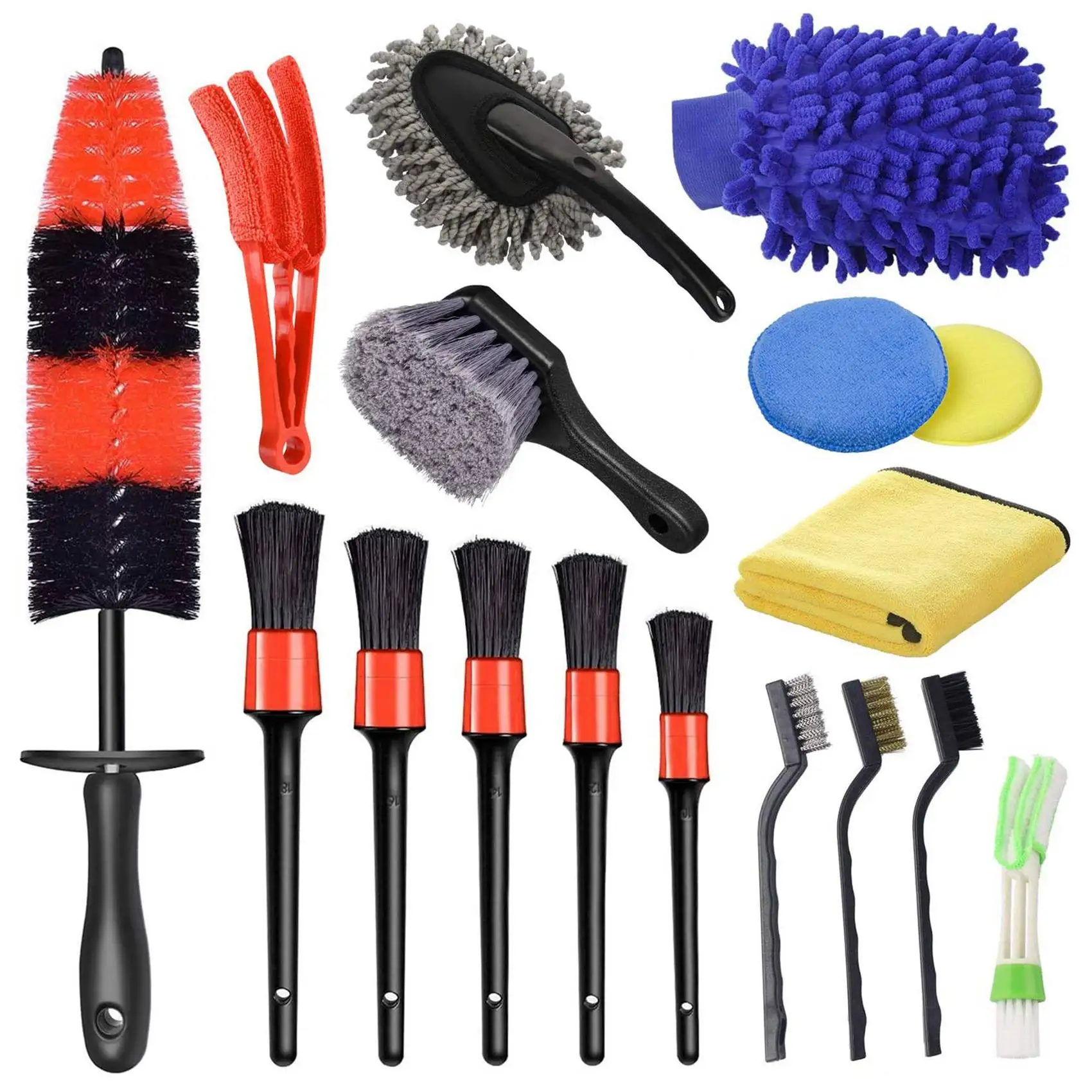 

17Pcs Car Detailing Brush Set, Wheel & Tire Brush, Car Towel, Car Wash Mitt, Wire Brushes, Car Wash Cleaning Tools Kit