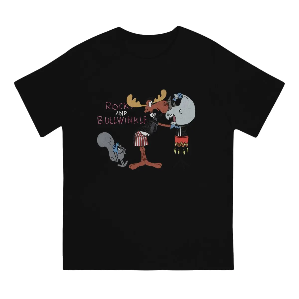 Men's T-Shirt Jay Ward Cartoons Vintage Pure Cotton Tee Shirt Short Sleeve Rocky And Bullwinkle With Friends T Shirt Round Neck