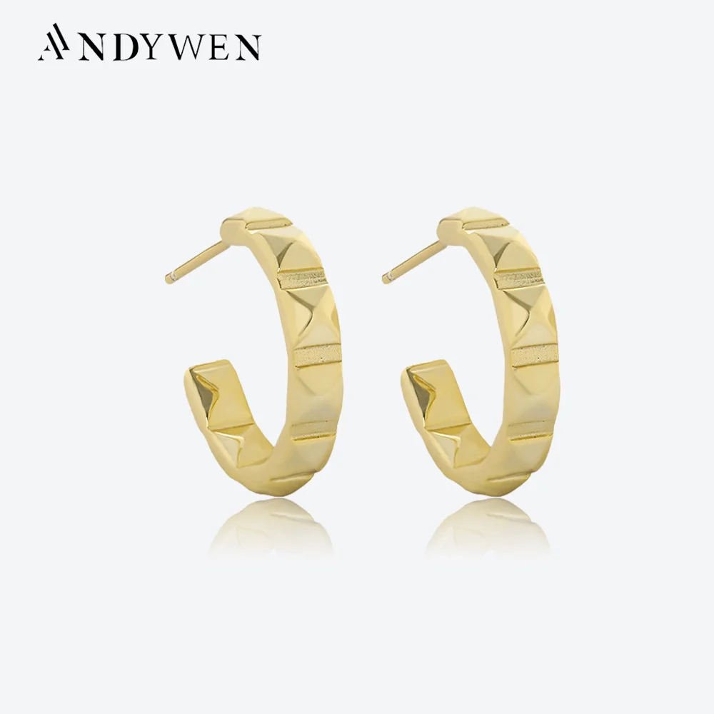 

ANDYWEN 925 Sterling Silver Gold Square Big Hoops Earring Women Piercing Huggies Loops Pendientes 2022 Women Wedding Jewels