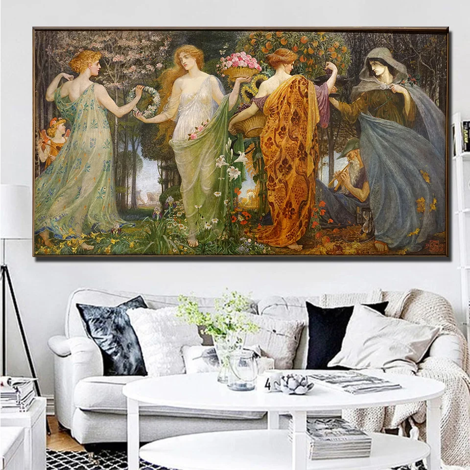 Cztery pory roku Walter Crane Diamond Painting Cross Stitch Kit Europe Woman Painting Picture of Rhinestones Embroidery Mosaic