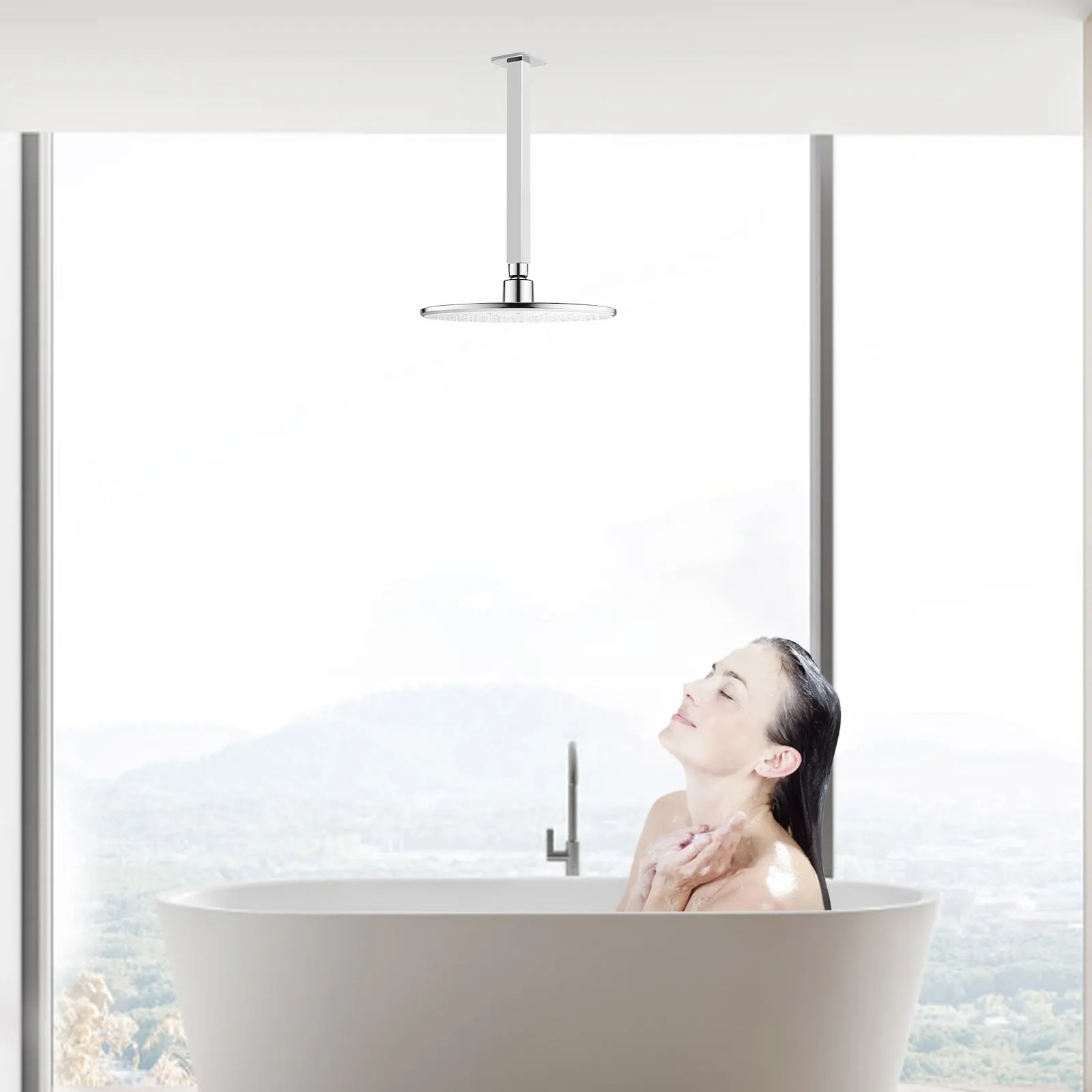 Aço inoxidável quadrado chuveiro braço, teto montado extensão, 12 polegadas, flange