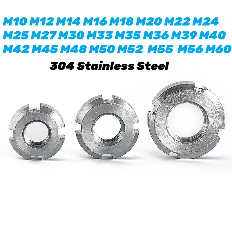304 Stainless Steel M10 M12 M14 M16 M18 M20 M22 M24 M25 M27 M30~M60 Slotted Lock Nuts Round Nut Four Slot Nut Locknut Slotted
