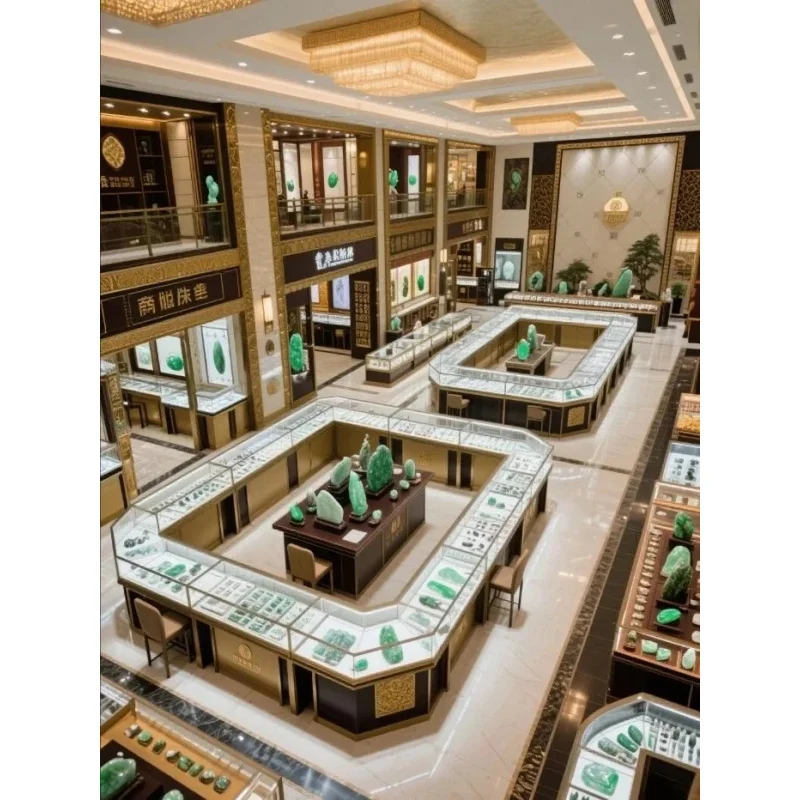 custom.Gemstone & Display Wooden Jewelry LED-Lit Glass Marble Design-Durable Customiza