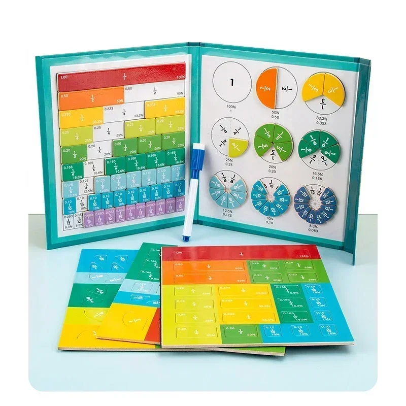 Juguete de matemáticas de aprendizaje de fracción magnética Montessori, material didáctico aritmético Montessori, libro de madera, juguetes educativos para niños