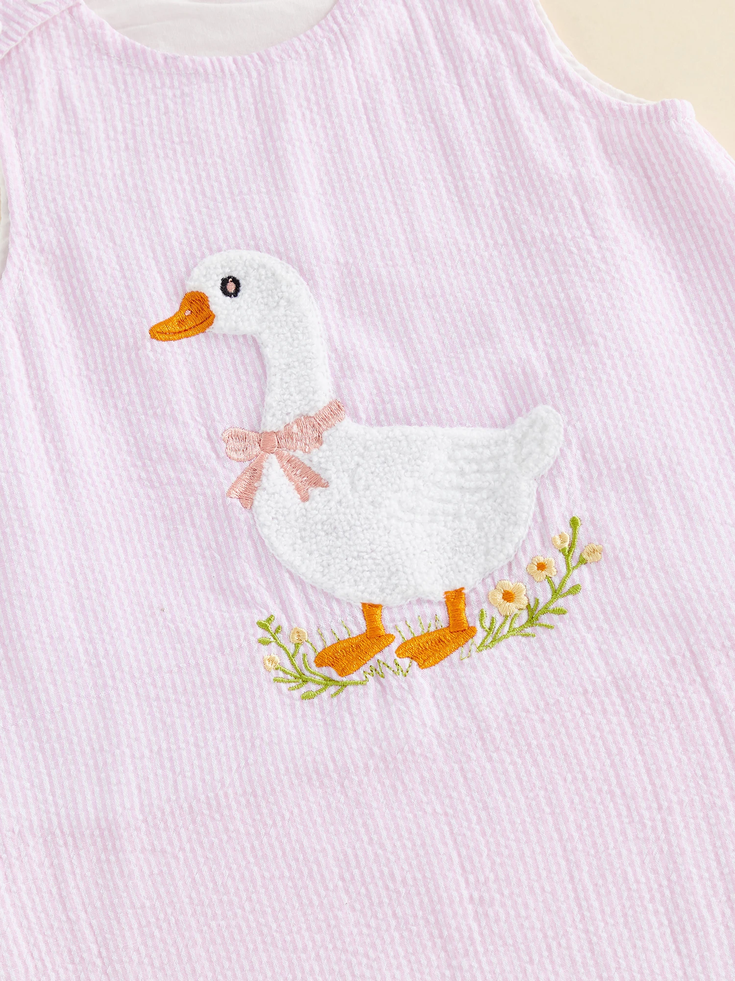 

Adorable Infant Girl Sleeveless Dress with Cute Duck Embroidery Comfortable Loose Fit Crew Neck Casual Summer Dress