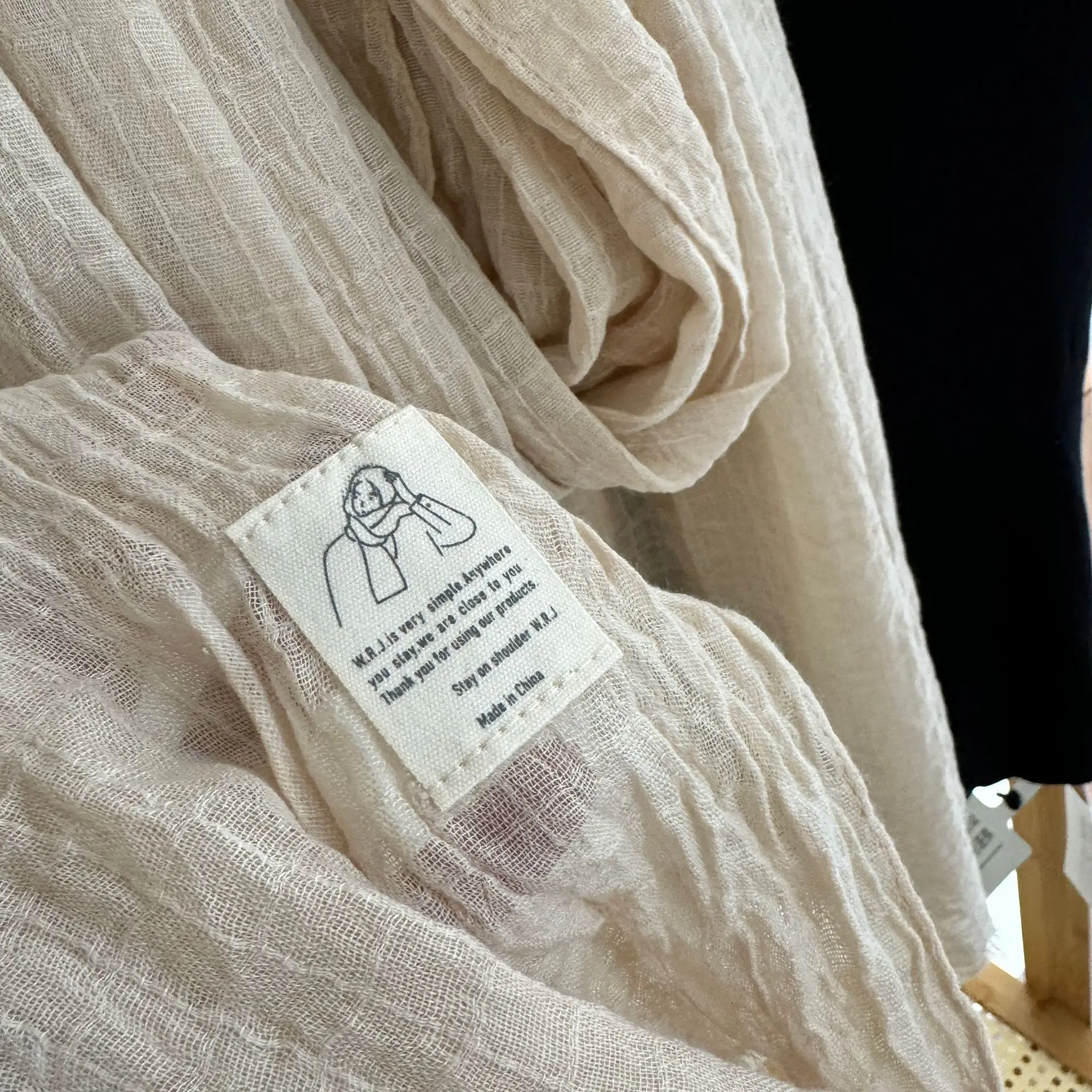Cotton Linen Scarf Pleated Waffle Texture Women's Spring and Autumn Thin Solid Color Cotton Yarn Shawl Dual-purpose Long Winter