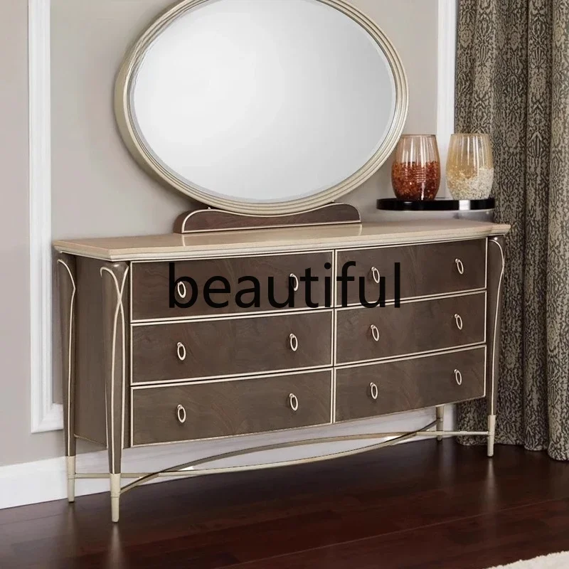 X  Walnut six-chest cabinet, oval handle simple modern storage cabinet, light luxury high-value storage cabinet