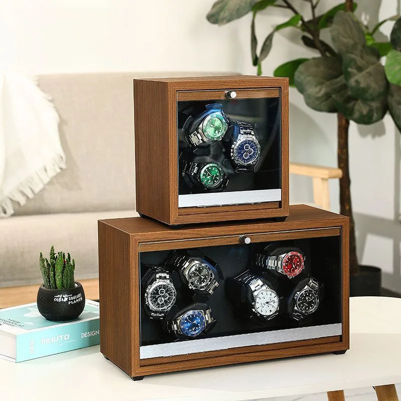 Watch Winder for Automatic Watches 6/4/2/1 Slots Watch Shaker Wooden Box Super Motor Blue LED Light Jewelry Store Display Box