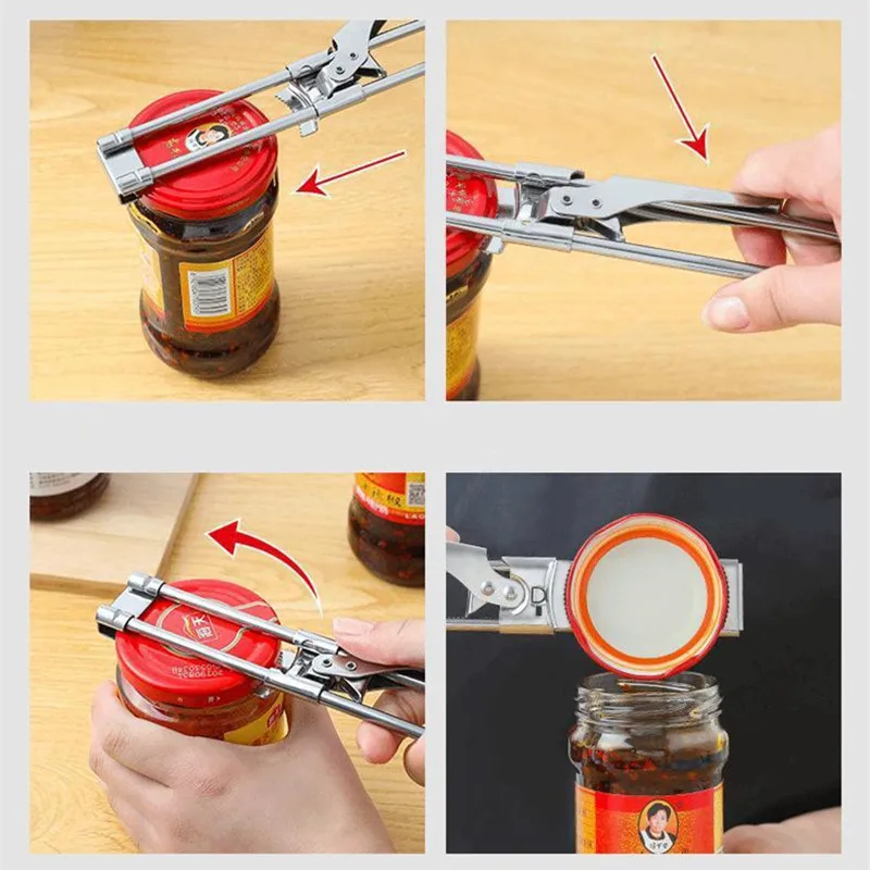 Adjustable Multi-Function Bottle Opener Stainless Steel Lids Off Jar Opener Labor-Saving Screw Can Opener For Kitchen Tools