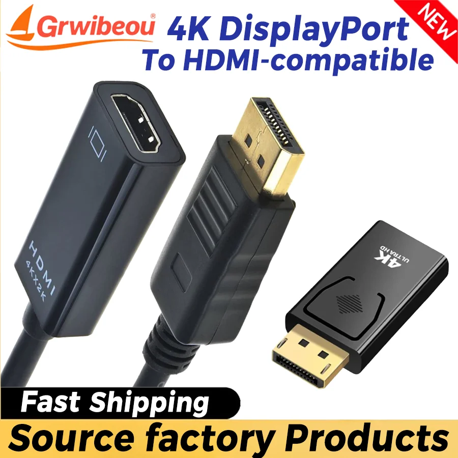 4K DP To HDMI-compatible Converter DisplayPort To HDMI-compatible Cable DP Male To HDMI Female HD Video Audio Adapter for TV PC