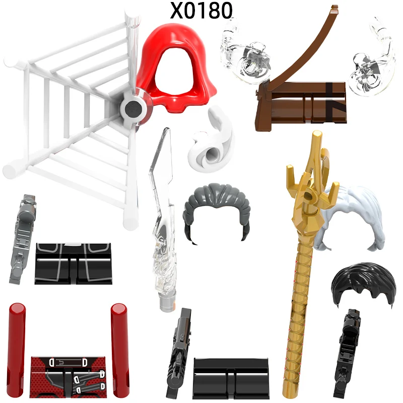 The Action Figures Stick Spear Weapons Pants Hair Parts Model Blocks MOC Bricks Set Gifts Toys For Children X0180